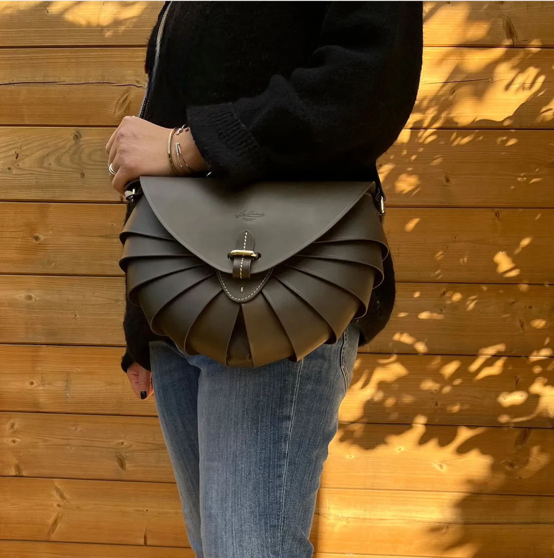 Hexagone Cuir Coquillage sac bandoulière cuir Rouge