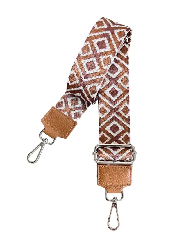 Hexagone Cuir Anse Carreau bandoulière cognac tissage carreau