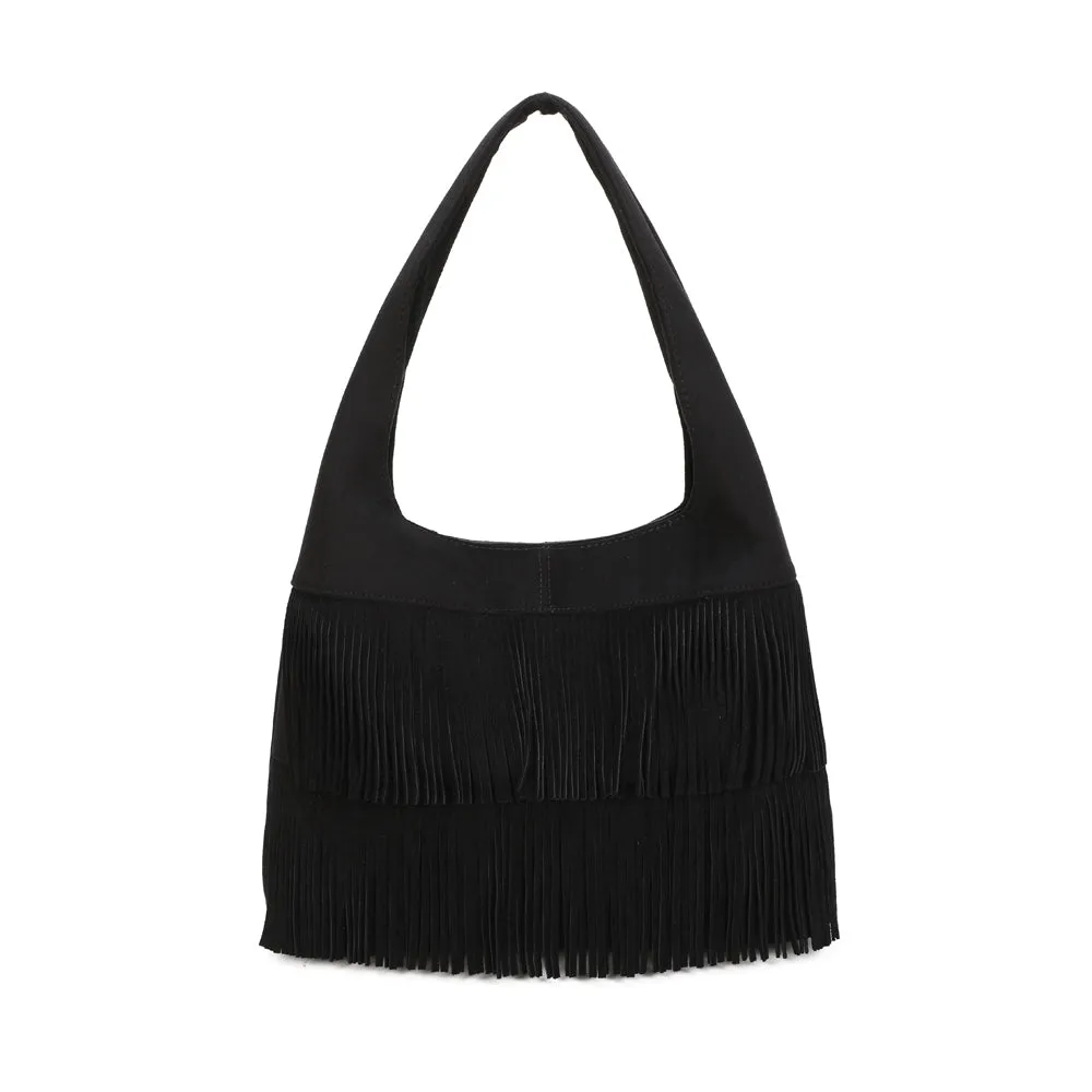 Gallantry Paris Ondaya sac hobo noir franges suédine
