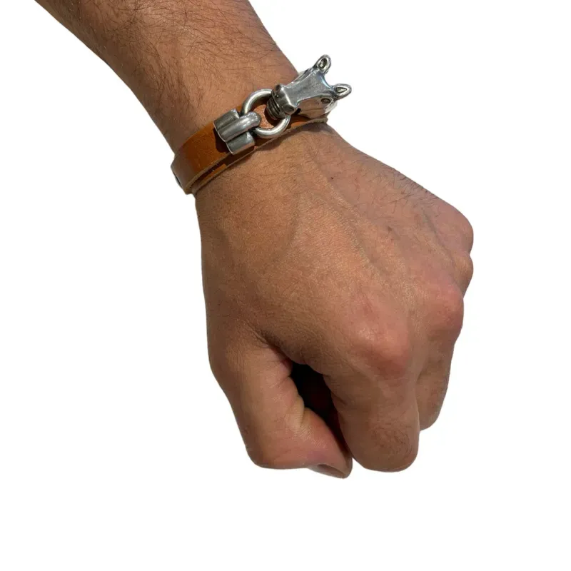 Hexagone Cuir Cheval bracelet cuir noir grande taille