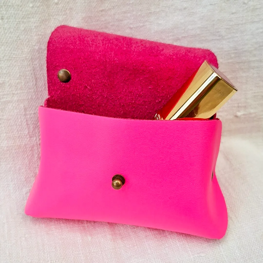 Atelier Anne R petit sac cuir rose fluo poignée marron