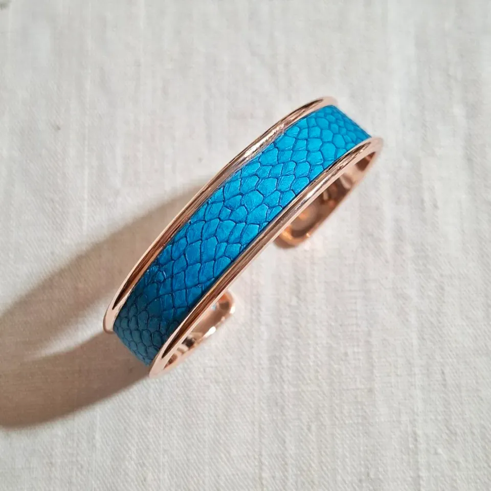 Atelier Anne R manchette cuir saumon turquoise