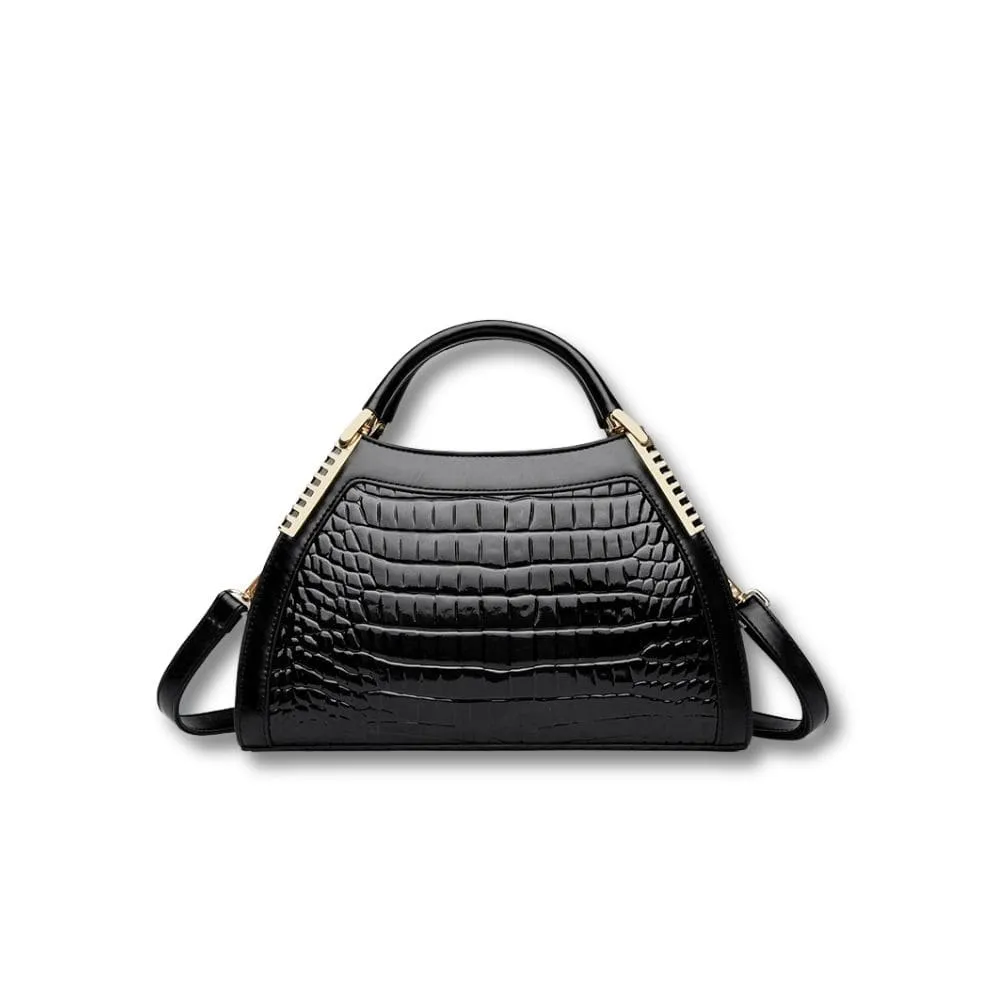 Maison Sacoches Alba sac à main luxe noir croco brillant