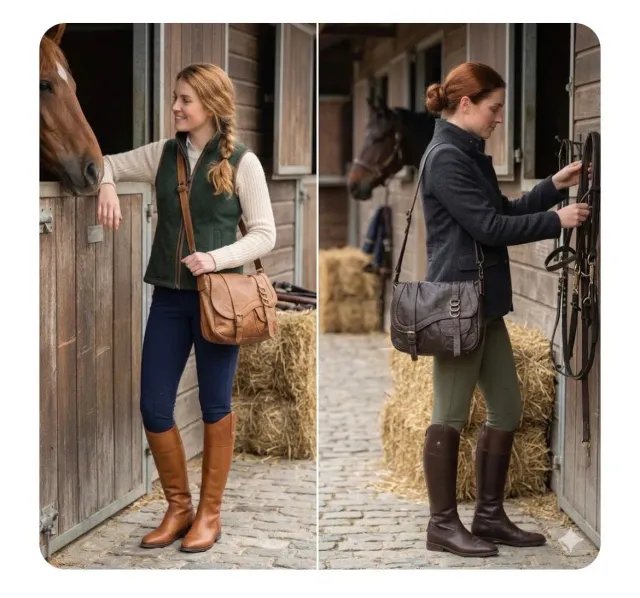 Hexagone Cuir Cavalier sac cuir cognac patiné