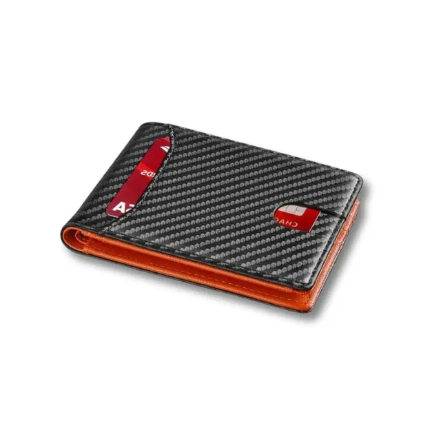 Maison Sacoches Zarek portefeuille fin orange carbone