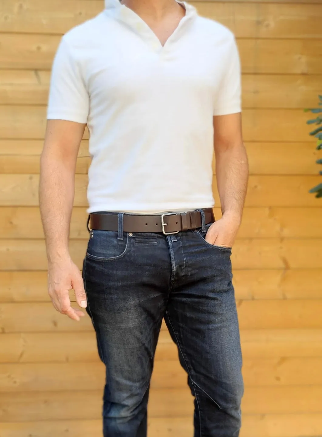 Hexagone Cuir Jeans ceinture cuir noir 100 cm