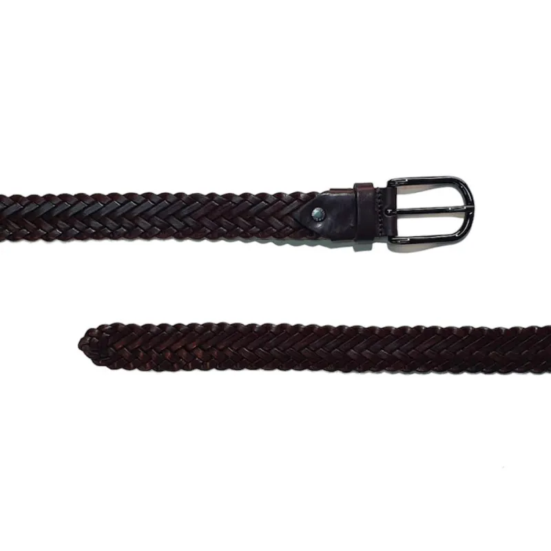 Hexagone Cuir Tracy Fine ceinture cuir tressé Noir 85 cm