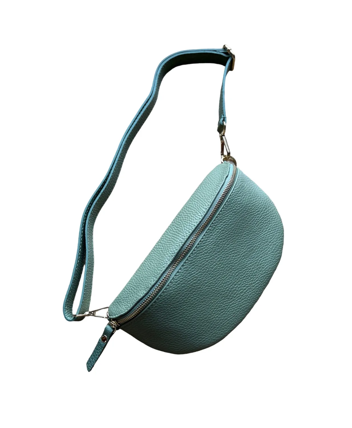 Hexagone Cuir Banane Medium sac banane cuir menthe grainé