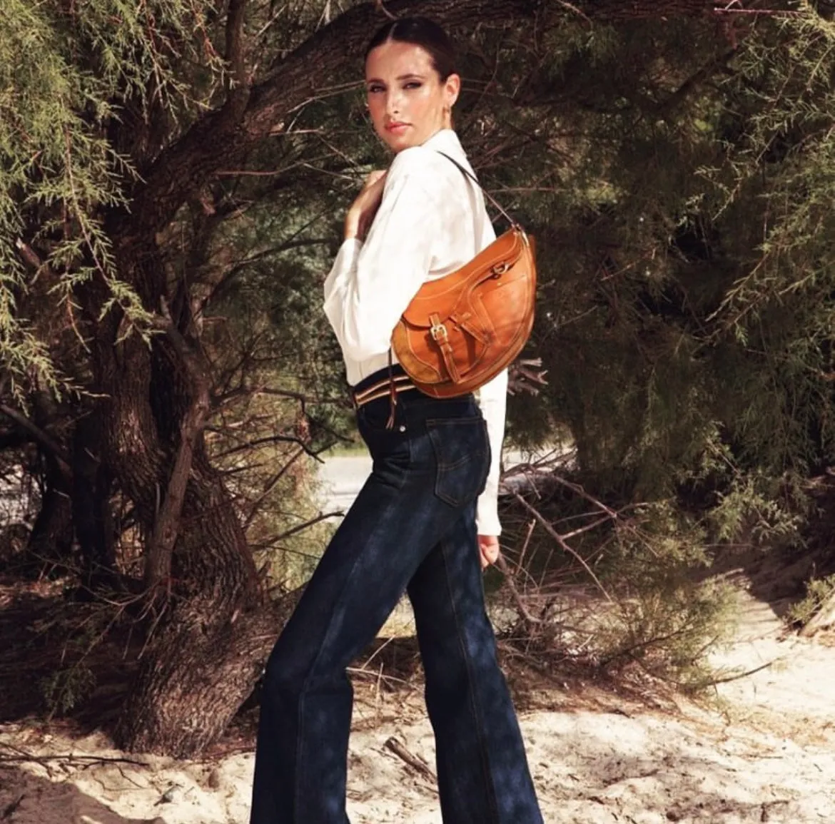 Hexagone Cuir Sellerie sac cuir cognac
