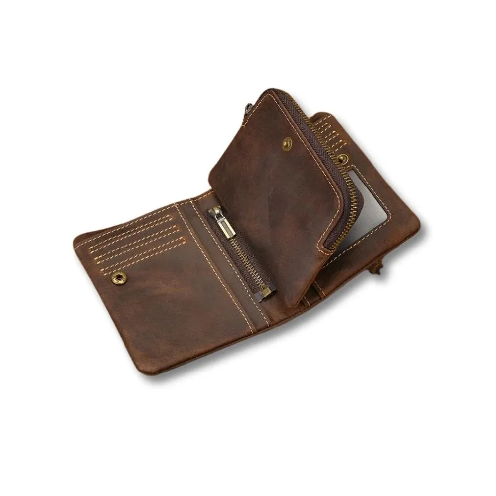 Maison Sacoches Boren porte-monnaie cuir vintage Café compact