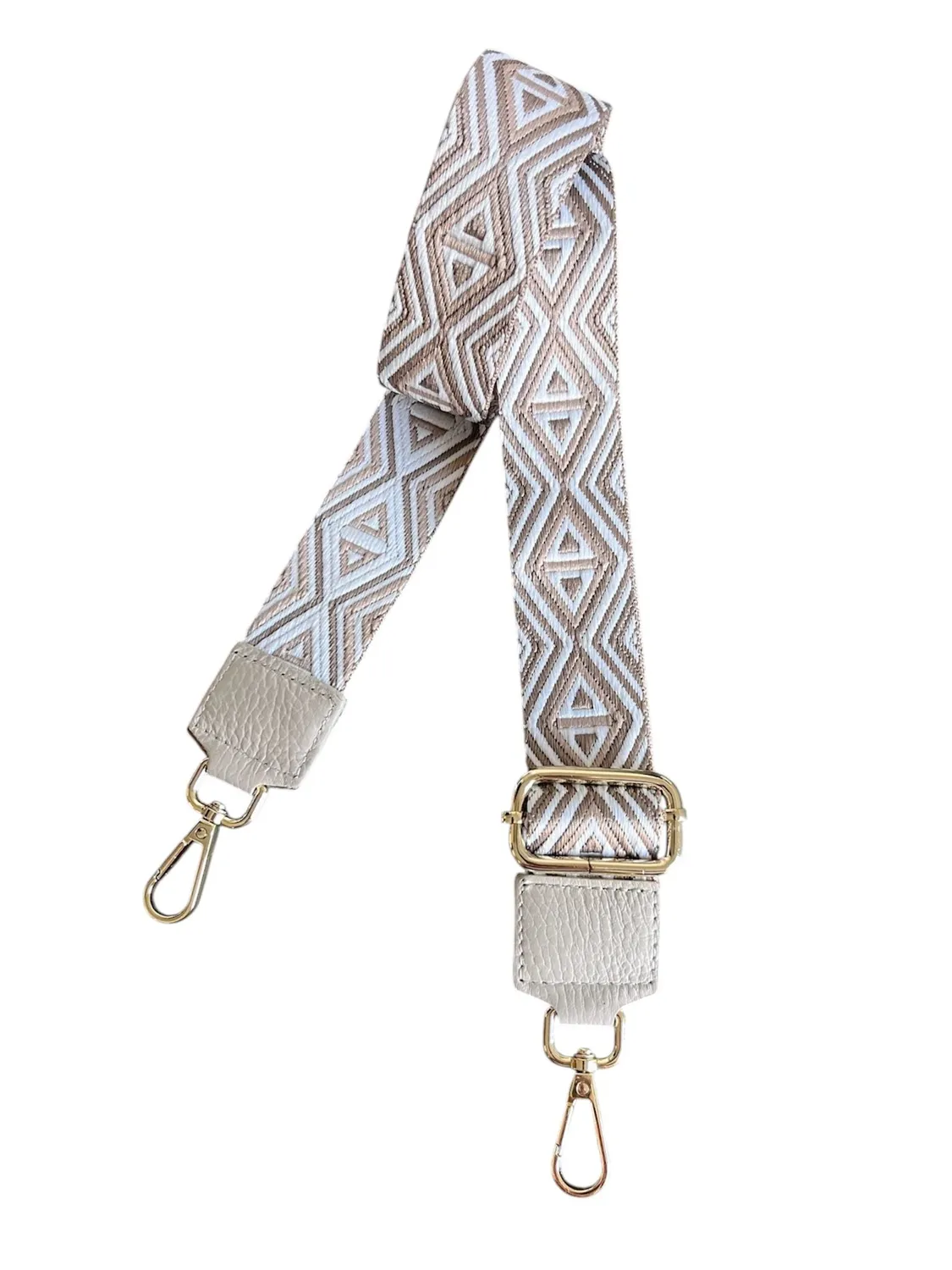 Hexagone Cuir Anse Aztèque bandoulière marine blanc doré