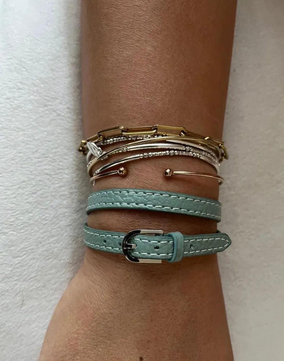 Hexagone Cuir Twins bracelet cuir double tour noir réglable