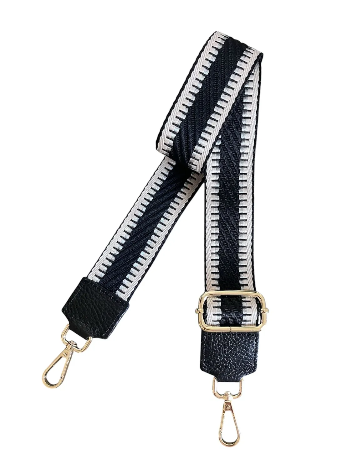 Hexagone Cuir Mini-Zipp anse sac noir écru doré