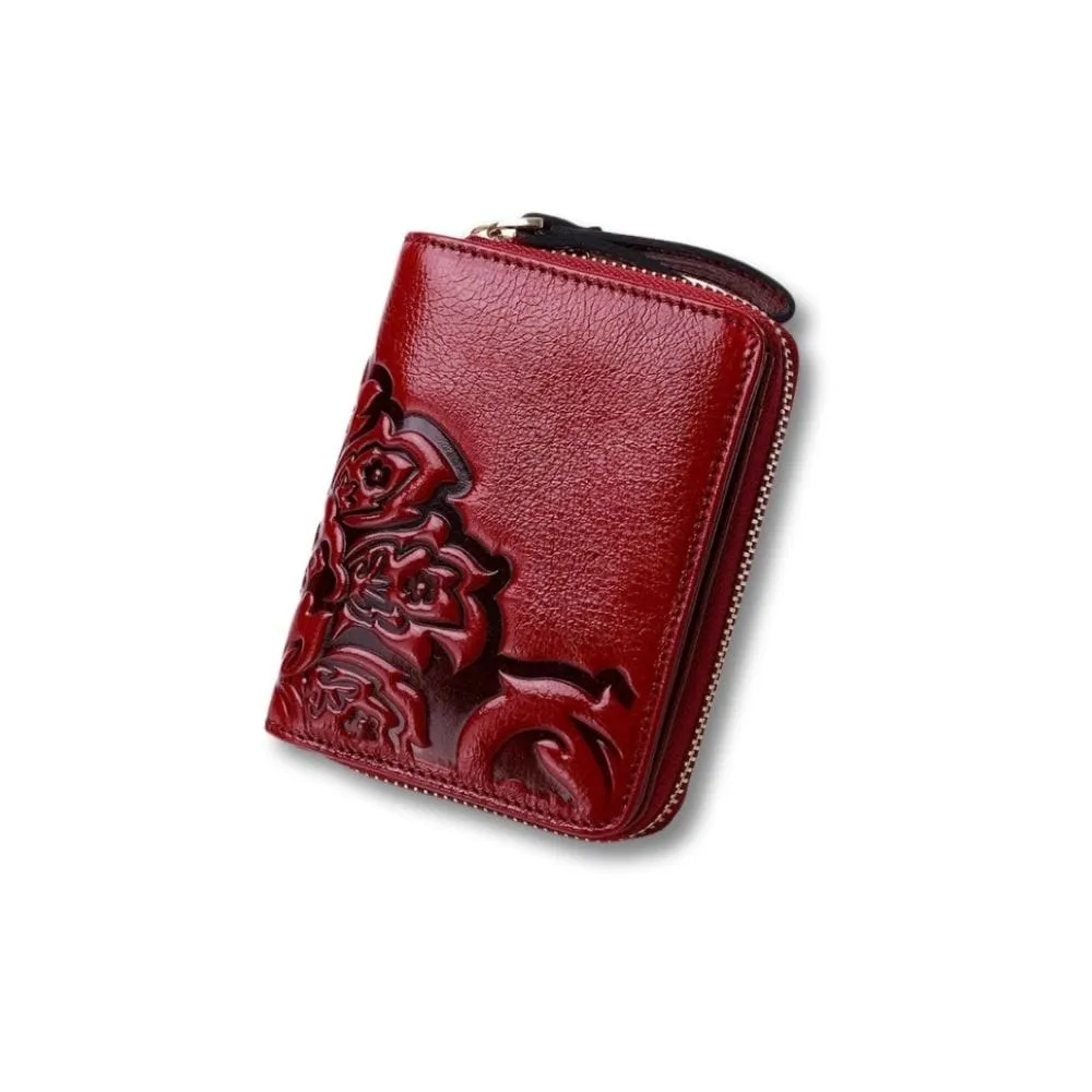 Maison Sacoches Noara porte-monnaie femme rouge floral cuir