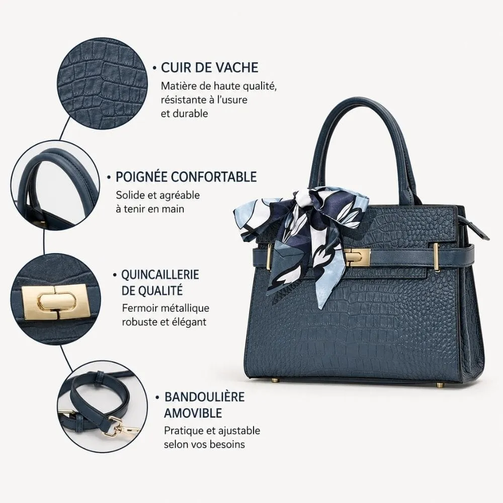 Maison Sacoches Sélène sac à main bleu cuir crocodile