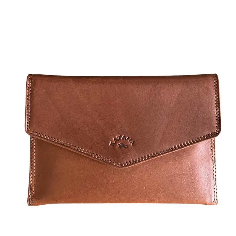 Hexagone Cuir Enveloppe pochette cuir orange