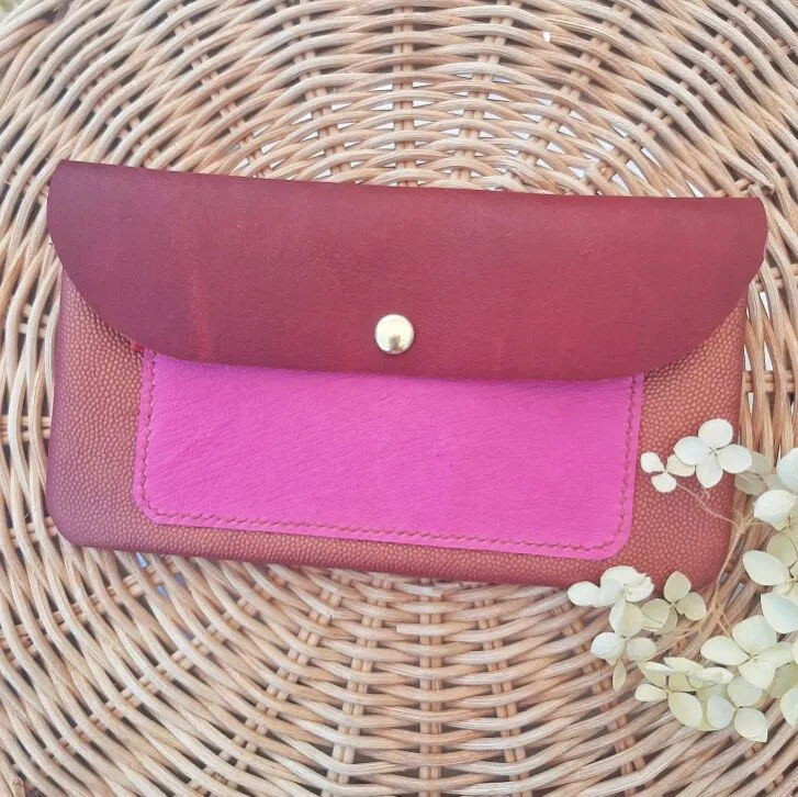Atelier Anne R pochette cuir multicolore camel bordeaux rose