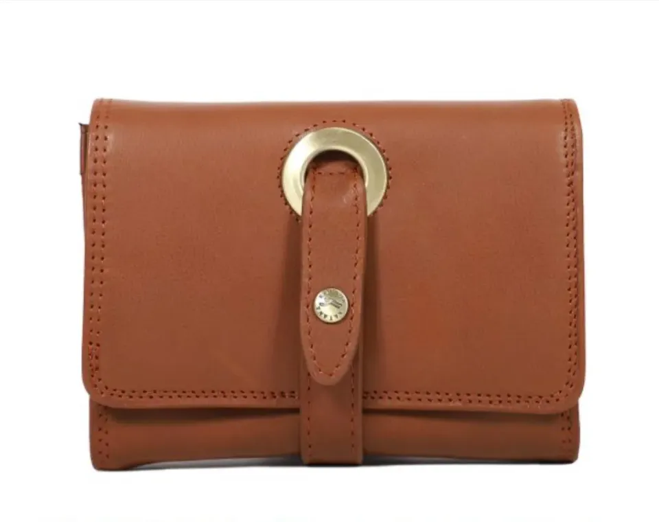 Hexagone Cuir Petit Oeillet portefeuille cuir cognac