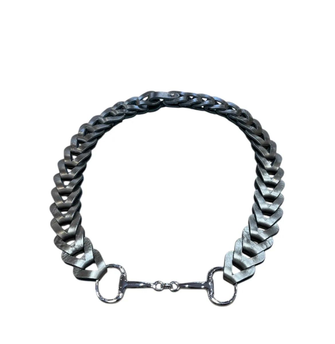 Hexagone Cuir Enfilage ceinture cuir noir argenté