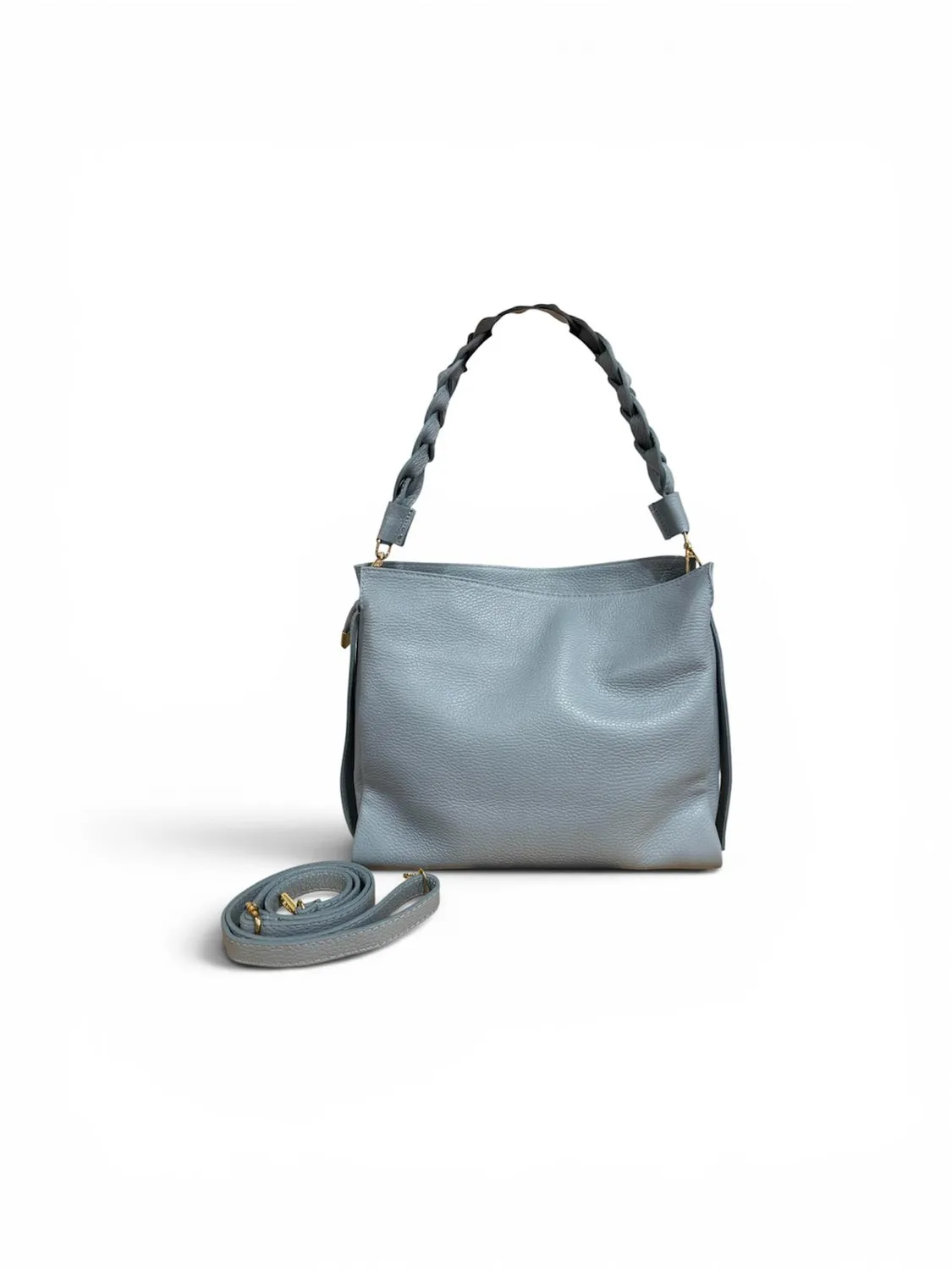 Hexagone Cuir Busy Tressé sac cuir beige 35 cm