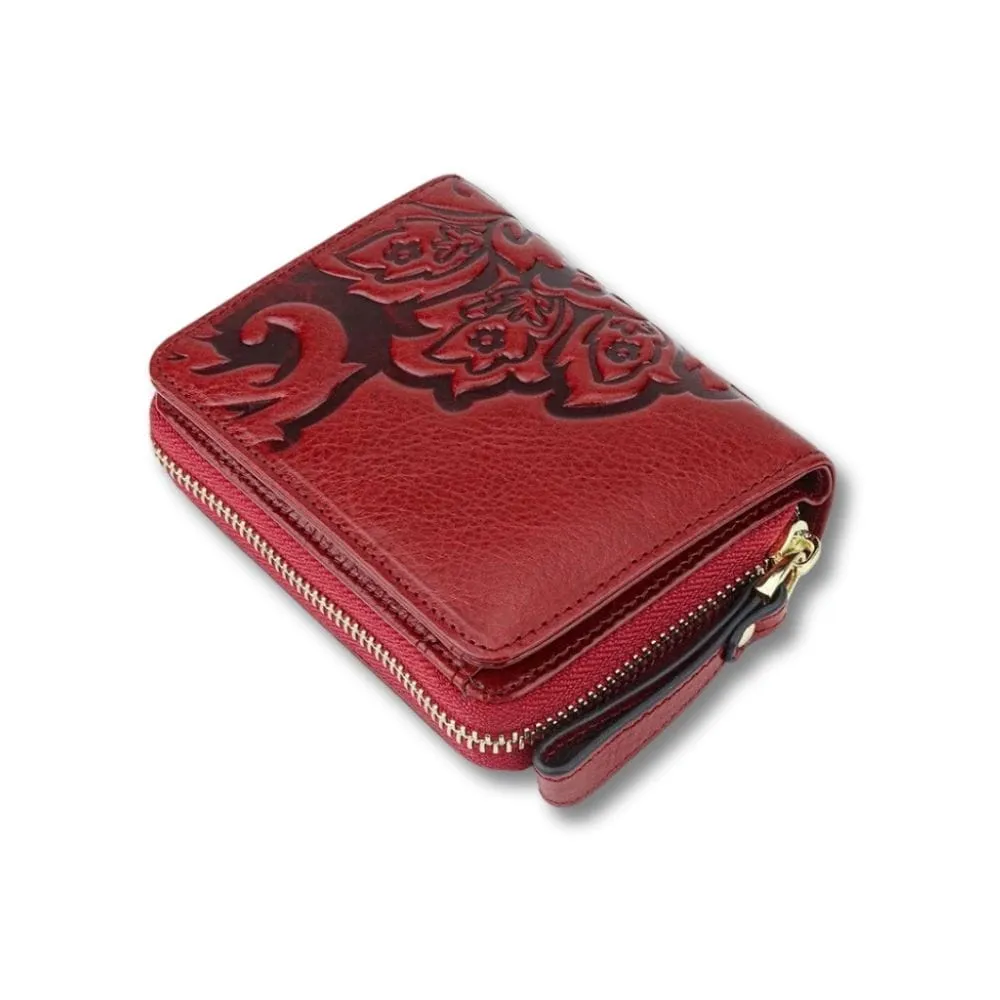 Maison Sacoches Noara porte-monnaie femme rouge floral cuir