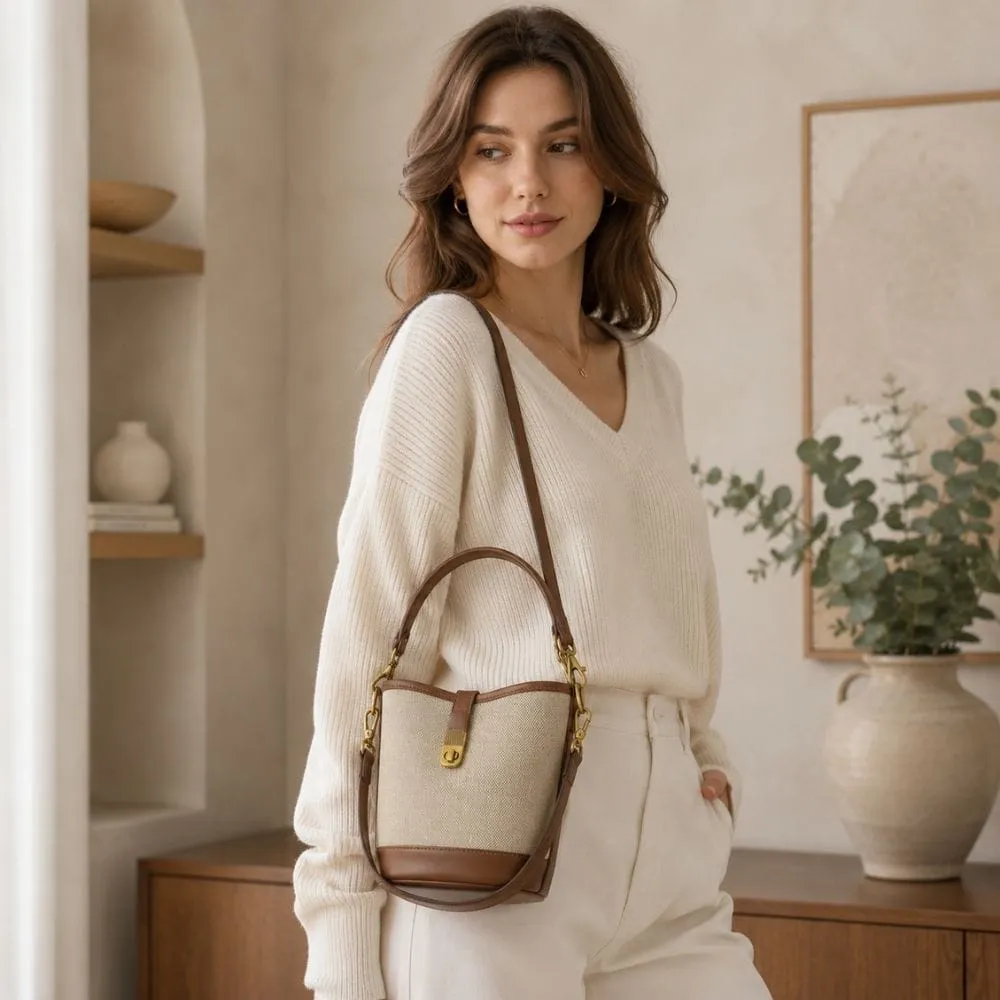 Maison Sacoches Alix sac seau bandoulière coton brun