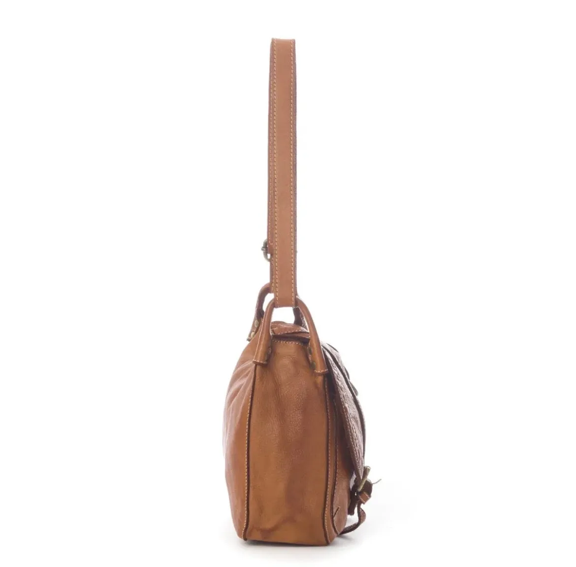 Hexagone Cuir Cavalier sac cuir cognac patiné
