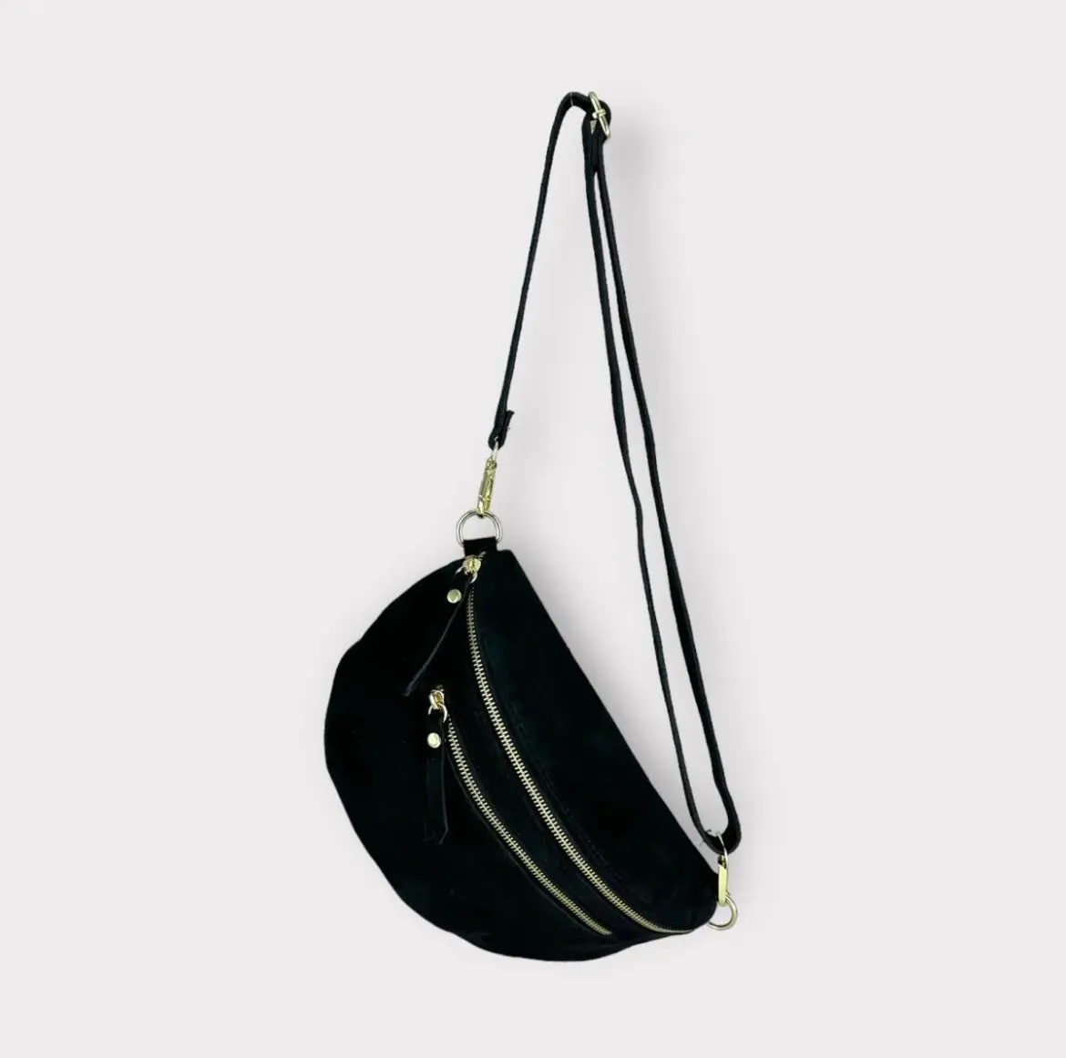 Hexagone Cuir Banane Large sac banane cuir Noir 3 zips