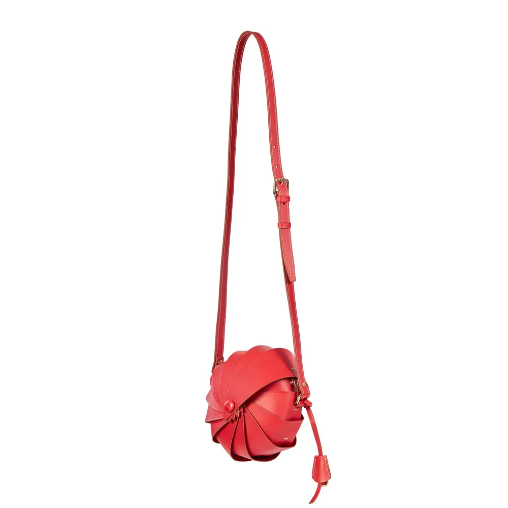 Hexagone Cuir Toupie sac bandoulière cuir cognac rond