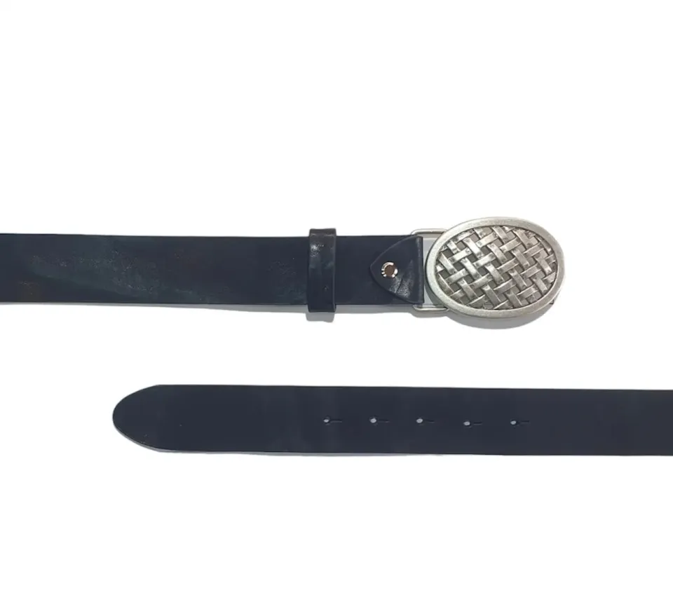 Hexagone Cuir Ovale Tressée ceinture cuir cognac