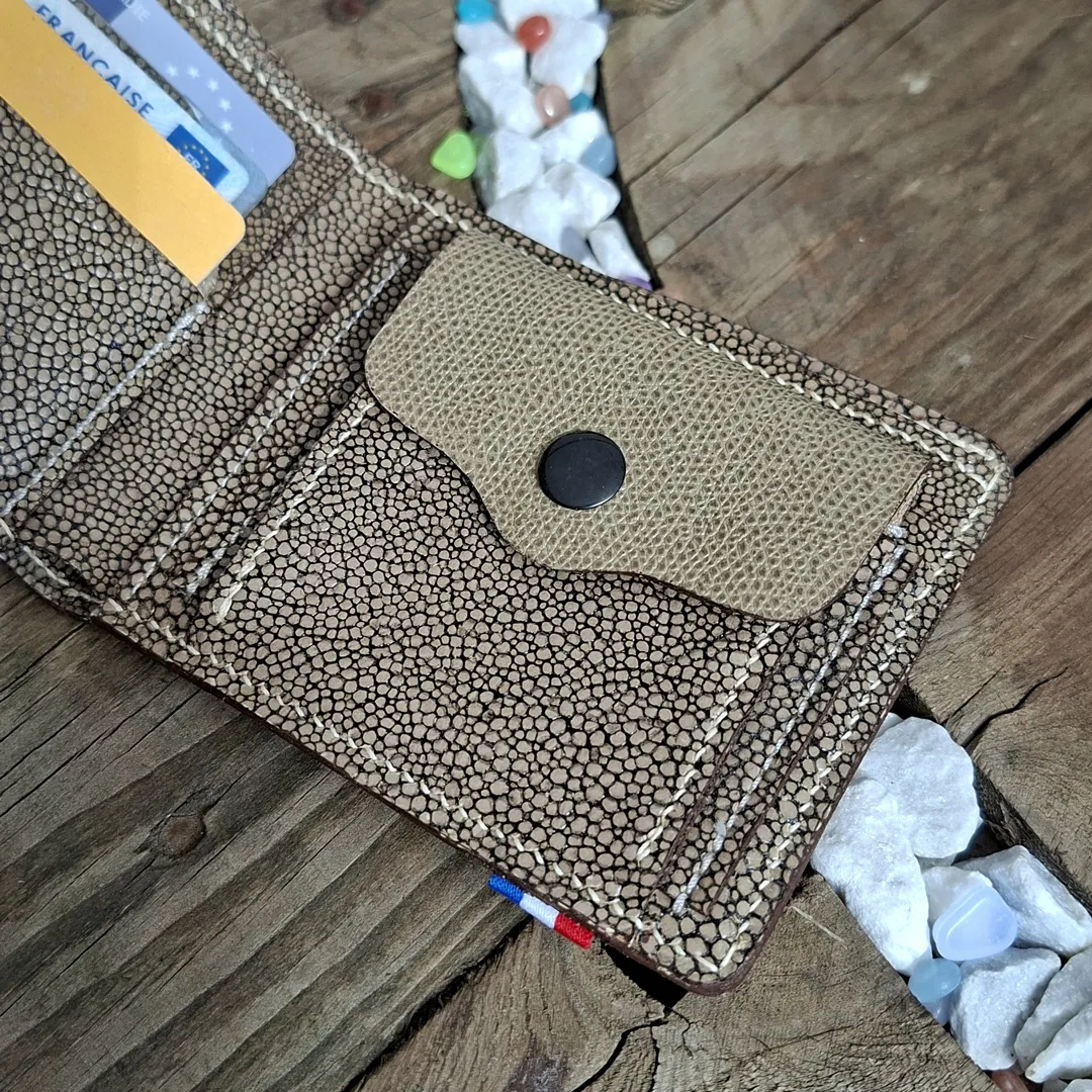 Atelier Anne R galuchat portefeuille cuir chèvre Epsom