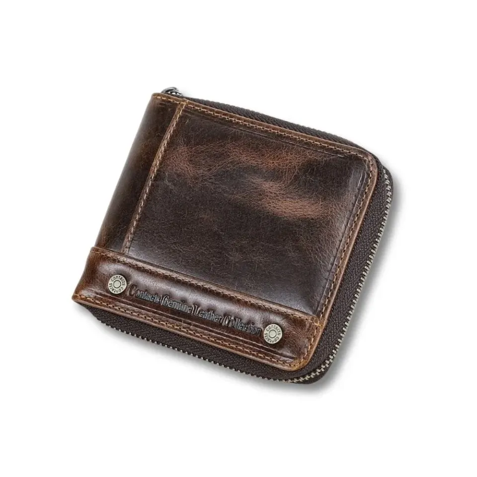 Maison Sacoches Prestige porte-monnaie café cuir véritable