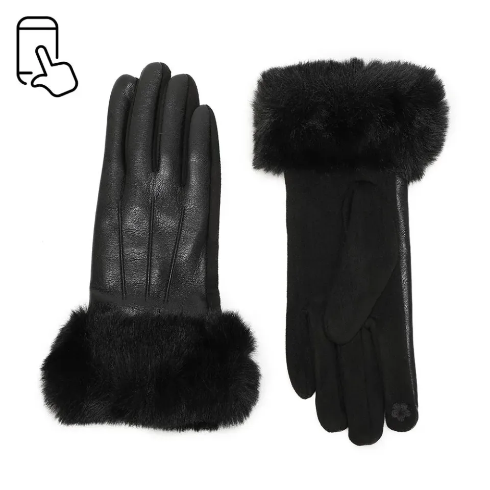 Gallantry Fleur d'Hiver gants tactiles noir fourrure