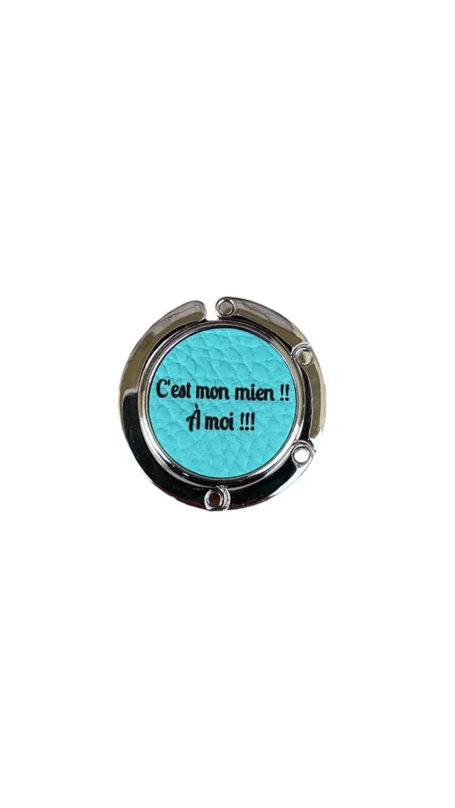 Hexagone Cuir C'est mon mien à moi accroche-sac cuir Aqua