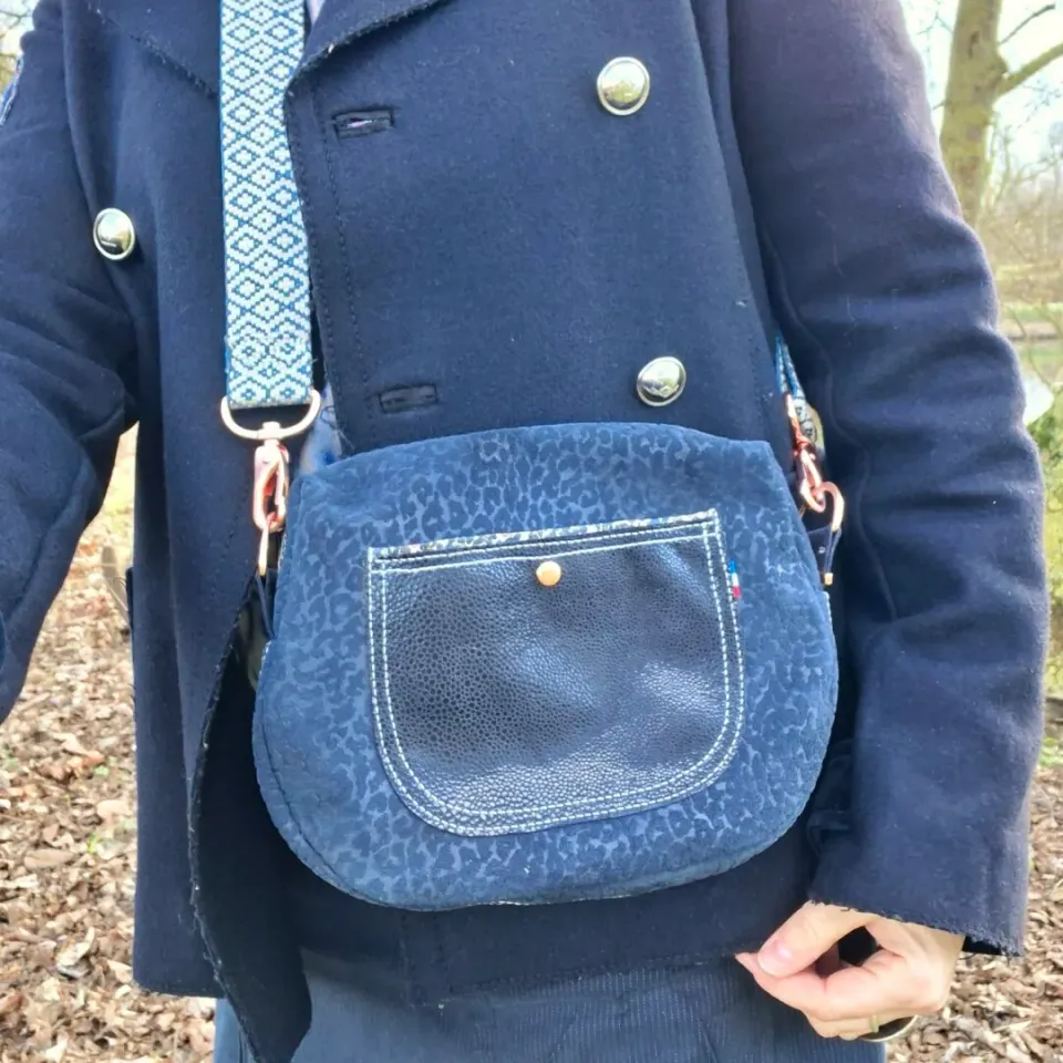 Atelier Anne R fourre-tout sac cuir bleu marine panthère