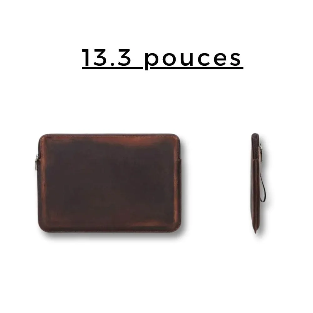 Maison Sacoches Jarven Housse PC Cuir Marron 15 Pouces Veritable