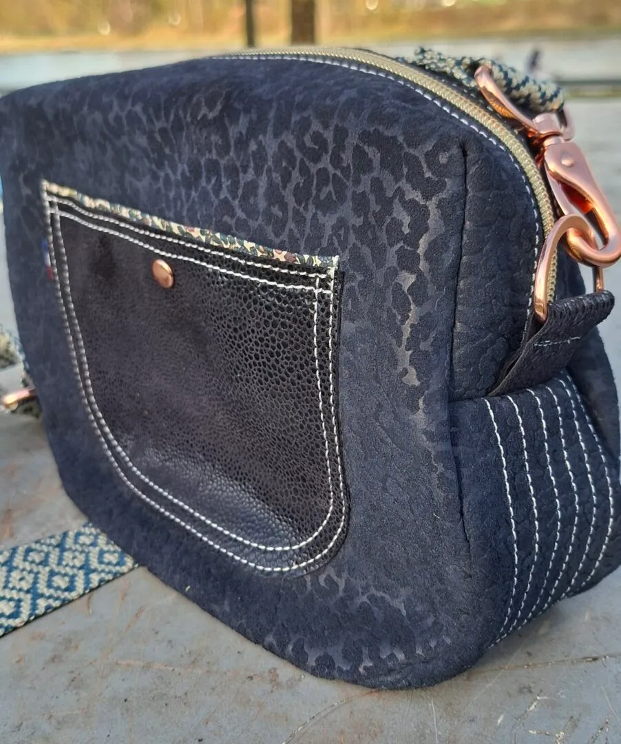 Atelier Anne R fourre-tout sac cuir bleu marine panthère