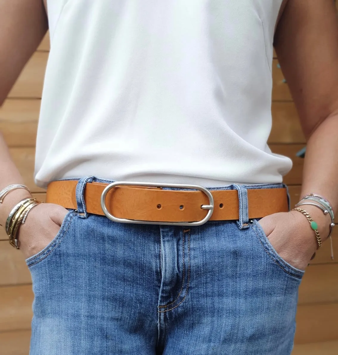 Hexagone Cuir Bella ceinture cuir femme noire 90 cm