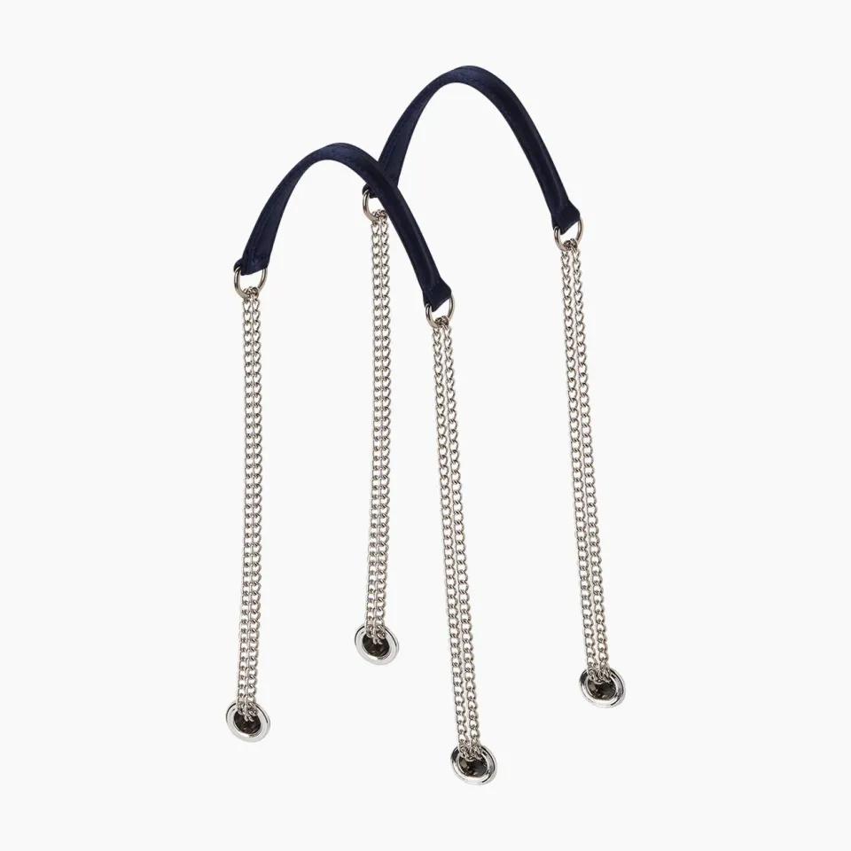 O bag anse double chaîne satin bleu marine