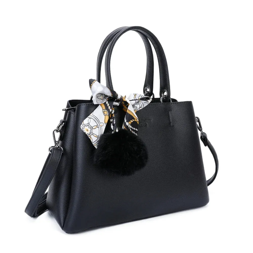 Gallantry Coquette sac à main noir à pompon foulard