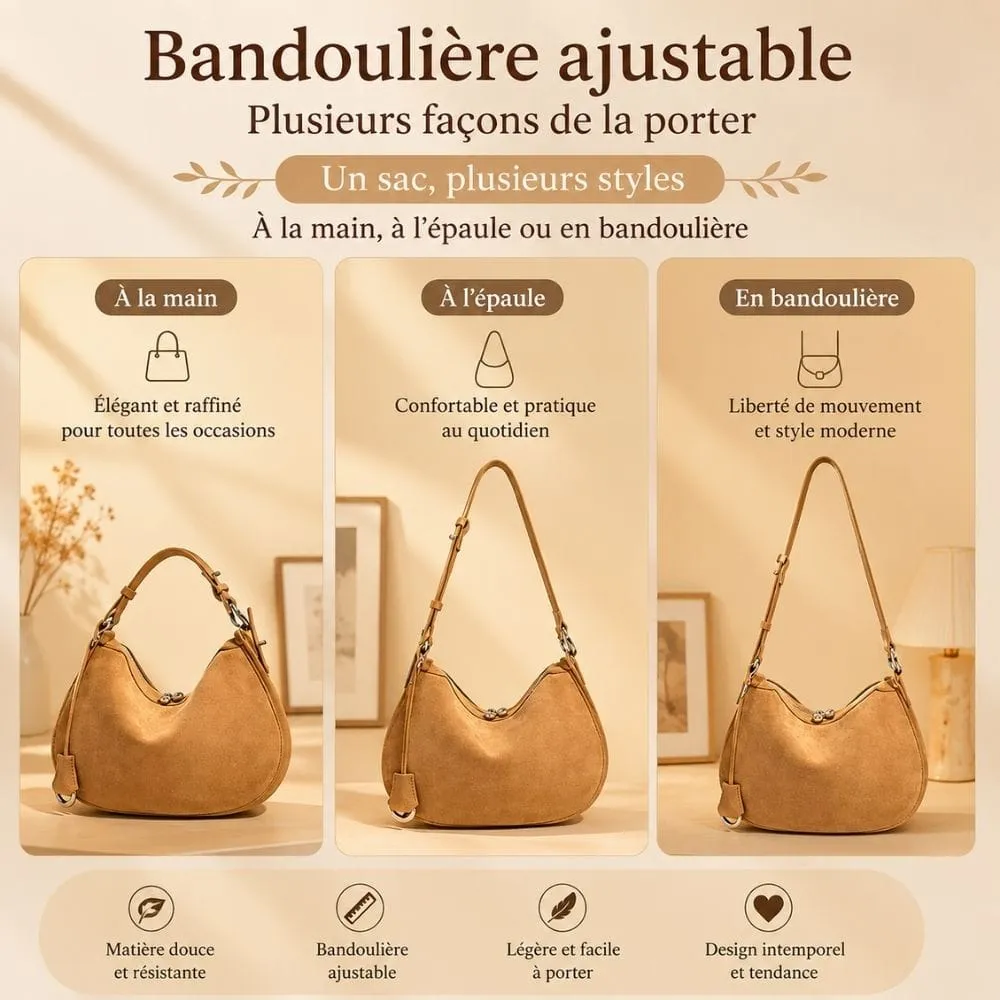 Maison Sacoches Solange sac demi-lune daim