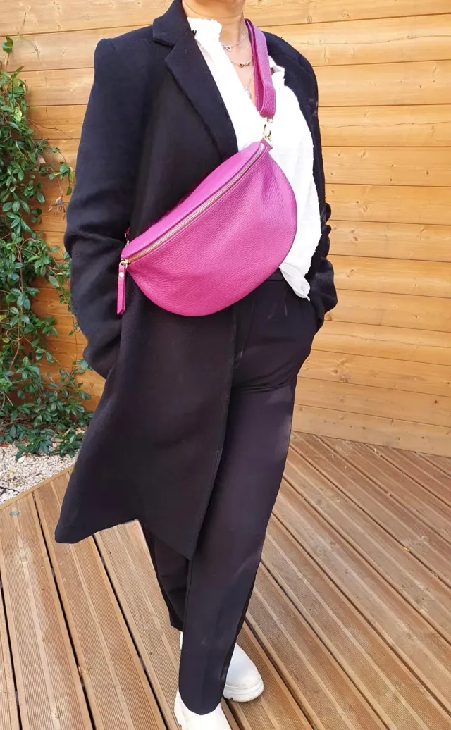 Hexagone Cuir Banane Large sac banane cuir bougainvilliers