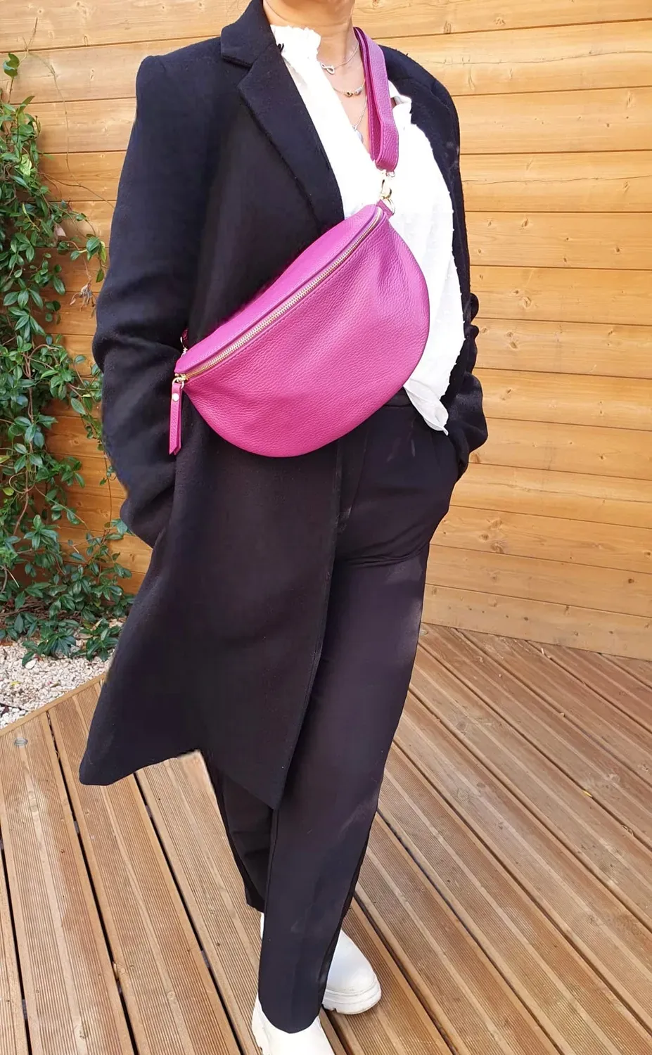 Hexagone Cuir Banane Large sac banane cuir bougainvilliers