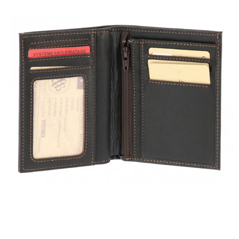 Hexagone Cuir AA-Vertical portefeuille homme marron cuir gras