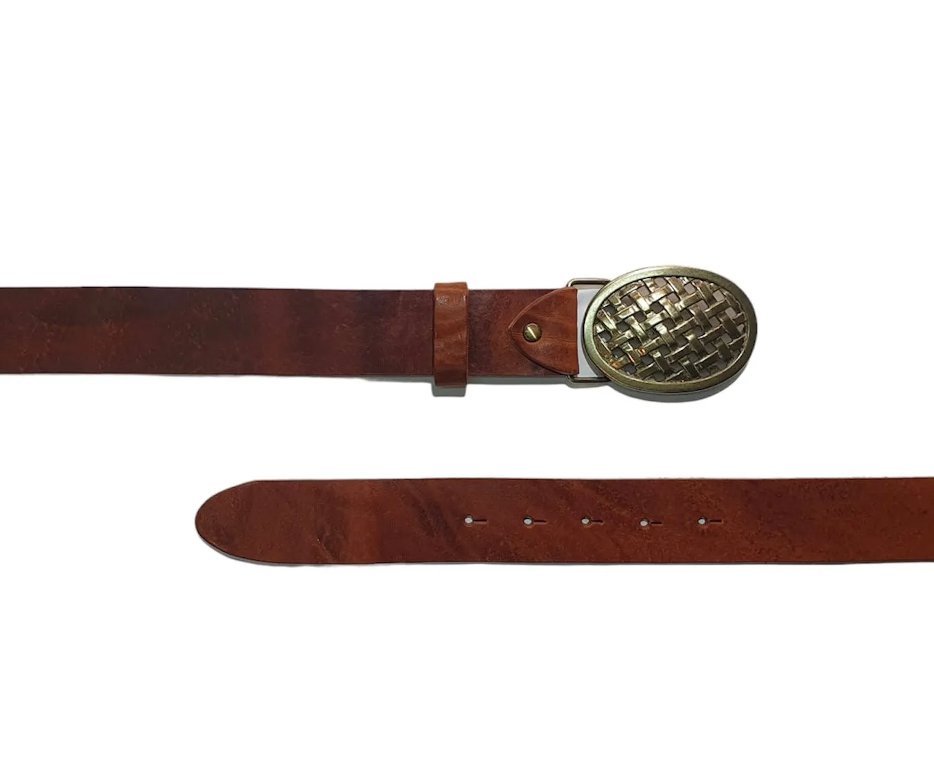 Hexagone Cuir Ovale Tressée ceinture cuir cognac