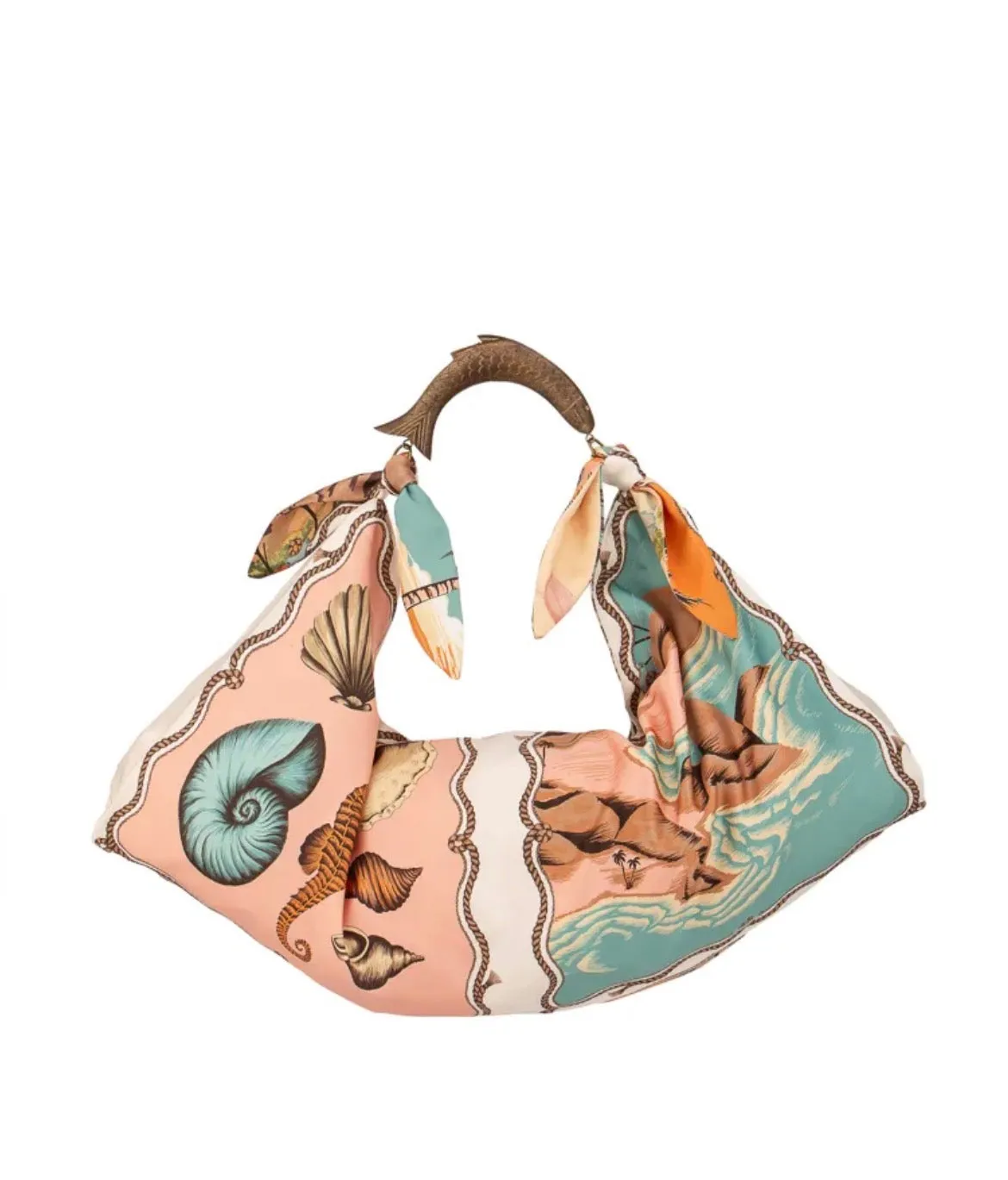 Hexagone Cuir Sac foulard XL sac textile corail tropical