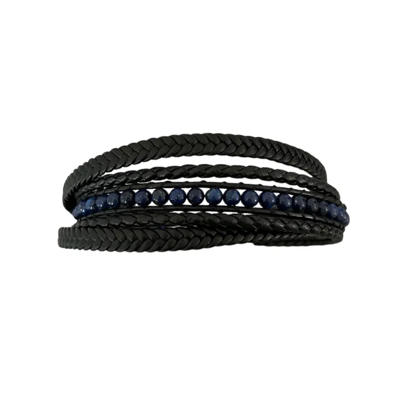 Hexagone Cuir Bracelet cuir perles onyx 21 cm