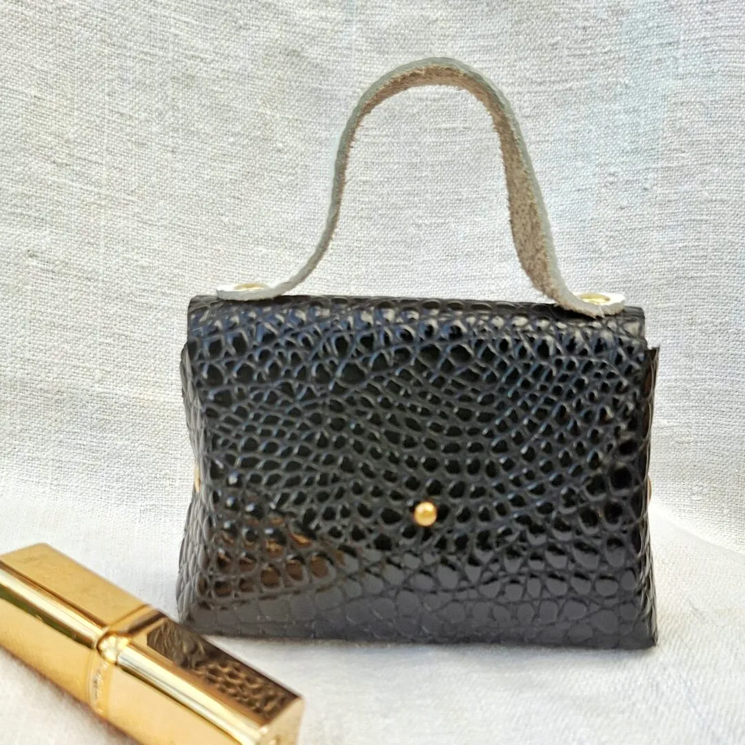 Atelier Anne R petit sac cuir chèvre noir croco verni