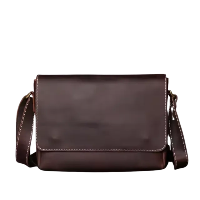 Mon Sacoche Vintage Besace Cuir Marron rabat protecteur