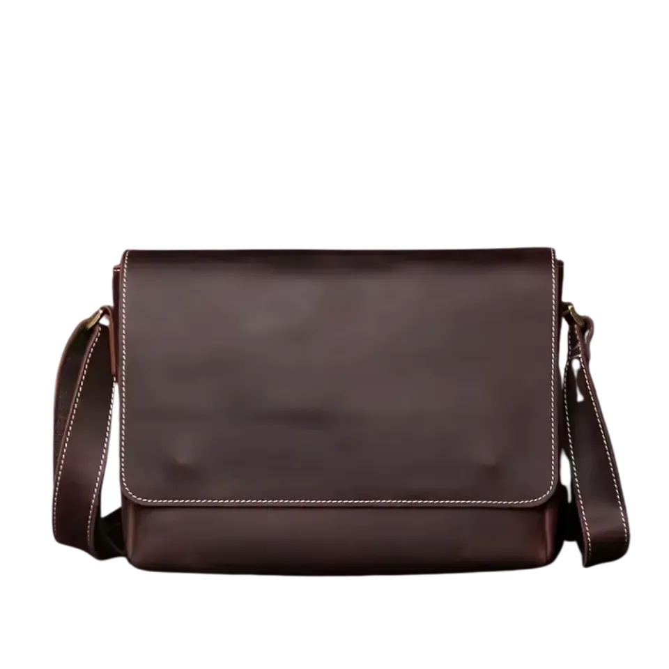 Mon Sacoche Vintage Besace Cuir Marron rabat protecteur